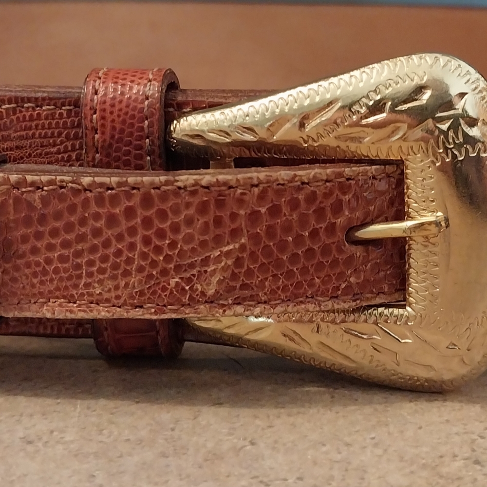 Justin Genuine Lizard light brown leather belt size 30 nickel silver 547 R